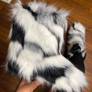 Faux Fur Black and White Boots